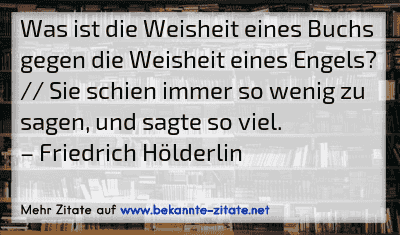 Was ist die Weisheit eines Buchs gegen die Weisheit eines Engels? // Sie schien immer so wenig zu sagen, und sagte so viel.
– Friedrich Hölderlin

